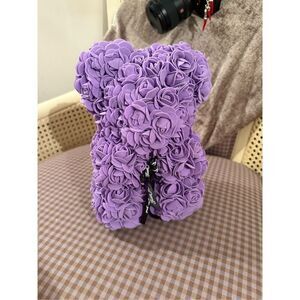 Lavender Rose Teddy Bear Decoration – Faux Flower Gift